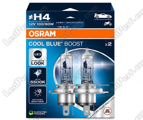 Lâmpadas H4 Osram Cool Blue Boost 5500K efeito xénon ref: 62193CBB-2HB em embalagem de 2 lâmpadas