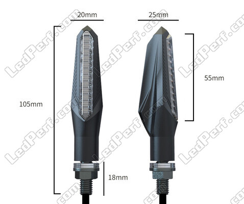 Conjunto das dimensões dos piscas LED dinâmicos com luzes diurnas para Derbi GPR 125 (2009 - 2015)